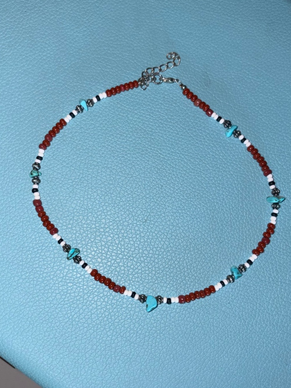 Handmade Red and Turquoise Beaded Choker Necklace